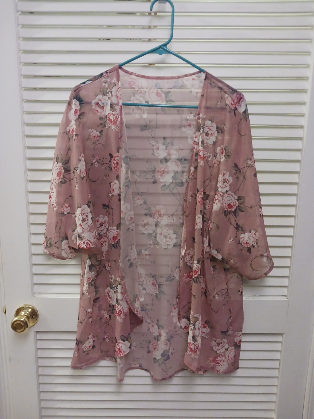 Sheer Floral Kimono Robe in Dusty Rose